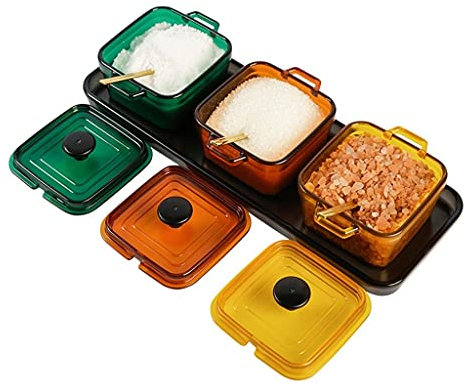 XUEXUDO Tarro de Especias Juego de azucareros de plástico Tarro de condimentos de 10 oz Recipiente para Especias Plato para refrigerios con cucharas y Tapas para recipientes de ESP