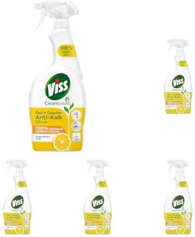 Viss Cleanboost Reiniger Spray Bad+Dusche Anti-Kalk Citrus Reinigungsmittel für strahlenden Glanz mit 100% Kalklösekraft natürlichen Ursprungs 750 ml (Packung mit 5)