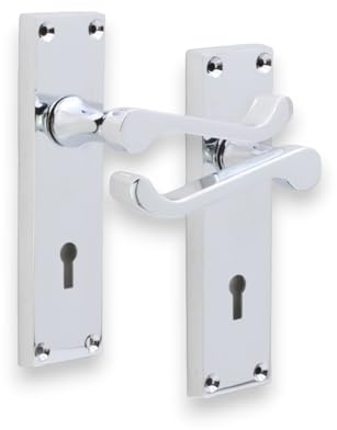 Infinity Decor Pack of Victorian Scroll Internal Lever Lock Door Handle on Rectangular Backplate in Polished Chrome - for Interior and Exterior Doors