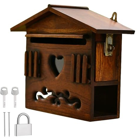 LYUCAYHQ Boîtes aux Lettres en Bois pour L'extérieur, Boîte aux Lettres Verrouillable Rustique Vintage et Étanche à La Pluie, pour La Décoration de La Maison, du Bar Et de La Maison