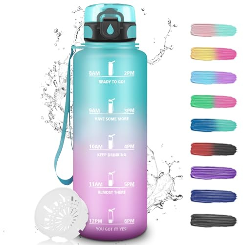 Grsta Gourde Motivation 1,5l, Gourde Sport avec Filtre, Bouteille d'eau anti Fuite, Bouteille avec Slogan de Motivation, Facile à Nettoyer, Bouteille d'eau pour Running, Randonnée