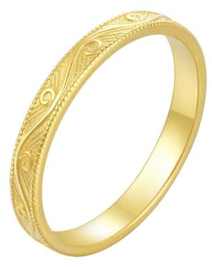 Bishilin Ring Damen Gold 585, Ehering Einzeln mit Filigran Bandring Verlobungsringe Nickelfrei für Frauen Große 57 (18.1)