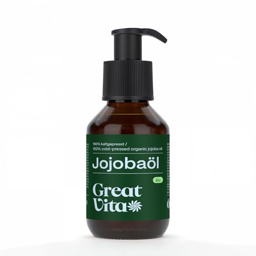GreatVita Bio Jojobaöl Gold 2x 100ml | 100% reines kaltgepresstes Öl aus Jojobanüssen | Feuchtigkeitspflege für Haut, Gesicht & Haare | Naturkosmetik-Trägeröl für Massage & Aromatherapie
