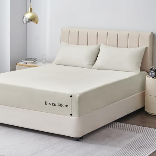 Aisbo Spannbettlaken 180x200cm Bettlaken Boxspringbett - Bett Laken Beige 180x200 aus Premium Mikrofaser, weiches Spannbetttuch 180 x 200 Steghöhe 40cm für Wasserbett Bed Fitted Sheet
