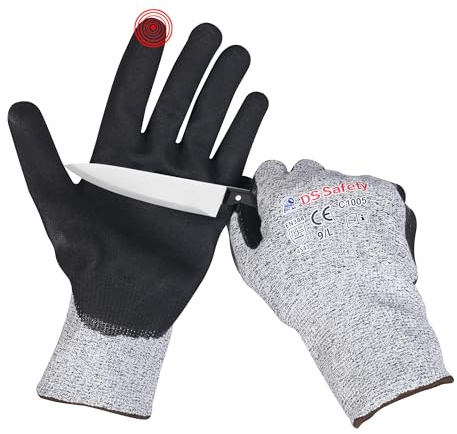 DS Safety Nitrilbeschichtung Schnittschutz Handschuhe Handschutz für Schneiden Arbeitshandschuhe Level 5 Grau 2 Paare (Nitrilbeschichtung, L)