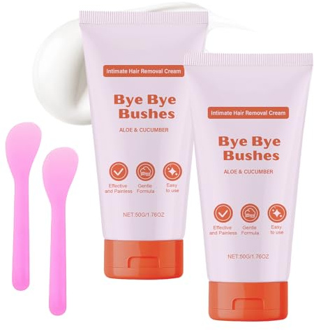 Bye Bye Bush Hair Removal Cream - Sensitive Skin Depilatory Cream - Flawless Hair Remover for Women & Men - Rapid Underarm & Chest Hair Removal - Travel Size Vegan Formula with Aloe Vera​ 2PCS