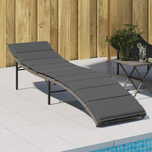 Fasba Sonnenliege Gartenliege Liegestuhl Liege Gartenmöbel Saunaliege Strandliege mit Kissen Grau 55x199x50 cm Poly Rattan