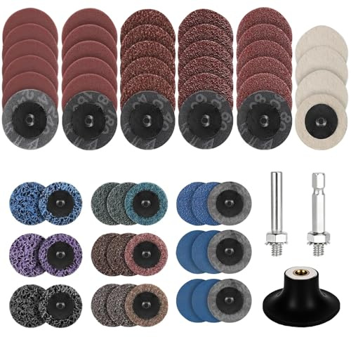 65 Pièces Disque Abrasif, 50mm Disque Poncage avec Tige 1/4 pouce, pour Meulage Fraisage Gravure