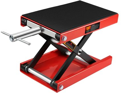 Motorcycle Scissor Lift Jack, 1100LBS Heavy Duty Scissor Lift for Cruisers, ATV, Dirt Bike - Wide Anti-Slip Deck, Manual Crank Handle, Compact & Portabl