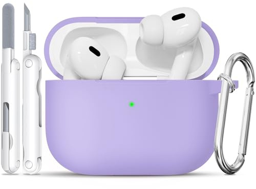 TNSNK für AirPods Pro 2nd/1st Hülle (2023/2022/2019), Silikon Stoßfeste Schutzhülle mit Clean Kit & Keychain, Support Wireless Charging - für AirPods Pro 2nd/1st, Light Purple