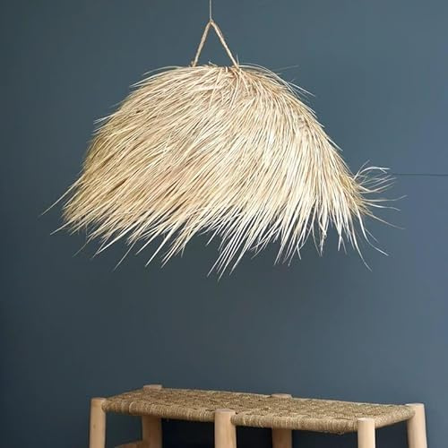 Lampadario in foglia di palma intrecciata Ø60xH45 cm – Paralume naturale fatto a mano stile boho chic etnico – Artigianale in fibra vegetale per interni ed esterni Illuminazione decorativa 0906251603