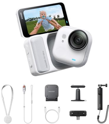 Insta360 GO Ultra Creator Bundle - Small 4K Vlogging Camera, Hands-Free, POV Cam, 1/1.28 Sensor, 53g Lightweight, 156° FOV, 200 Min Battery Life, Magnetic Wearable Action Camera for Sports, Vlog