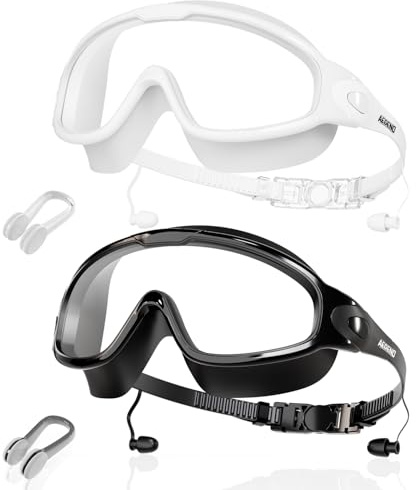Aegend New Adult Wide View Swim Goggles, Anti-Fog/UV No Leak Swimming Goggles with Ear Plugs for Men & Women