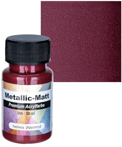 Ideen mit Herz Premium Acrylfarbe Metallic-Matt | deckende, matte Farbe mit Metallic-Effekt | auf Wasserbasis | 50 ml (helles Weinrot)