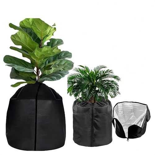 HJYDGJ 50×45cm Winter Topfschutzsack mit Zugband Thermo Topfschutz Winterschutz für kübelpflanzen Topfpflanzen Schutzbeutel für Pflanzen Frost Schutz für Pflanzkübel Pflanztöpfe - Schwarz
