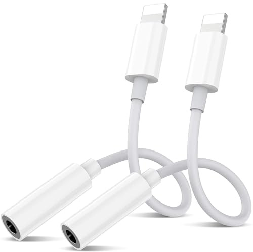 2PC Kopfhörer Adapter für iPhone auf 3.5mm, Lighting auf Klinke Aux Audio Kopfhörer Adapter Dongle Kompatibel mit für iPhone 14 13 12 11 Pro/XS Max 8 7 Plus Unterstützt alle iOS Systeme Weiß