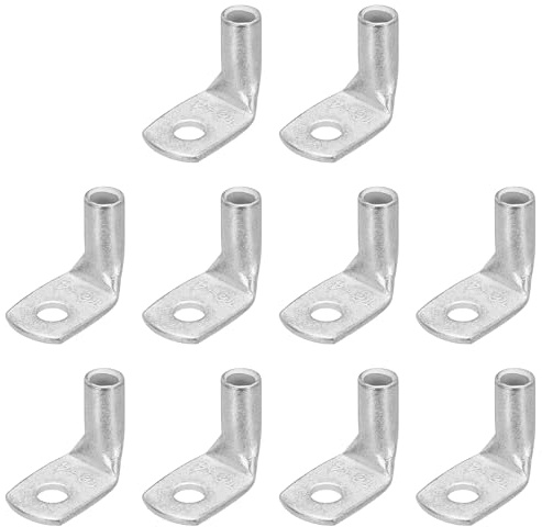 sourcing map 7AWG - 5/32 Copper Wire Lugs, 90 Degree Bent Battery Cable Ends Battery Lugs Ring Terminals Connectors Bare Copper Eyelet for Marine Electrical Supplies (Silver, 10Pcs)