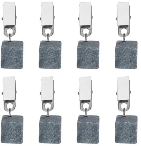 QUARKZMAN 8Pcs Pesi per Tovaglia Pendenti in Marmo con Clip Metallico Cubo Pesi per Tovaglia Pesi per Copritavolo in Pietra per Picnic all Aperto Cena in Famiglia Festa Grigio