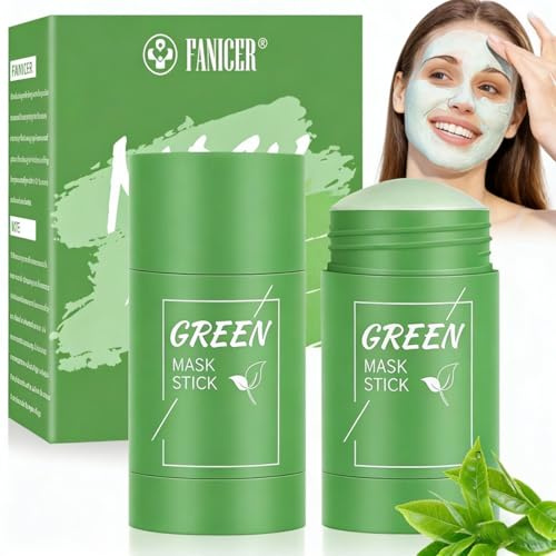 2 Stück Green Mask Stick, Deep Cleansing Grüner Tee Purifying Clay Sticks, Feuchtigkeitsspendende grüne Tee Smearing Stick, Hautpflege, Für Frauen und Männer Alle Hauttypen