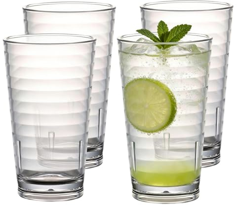 unbholkk 4 Stück Plastikbecher, Camping Geschirr Trinkbecher Plastik, Wassergläser für Familie, Party und Restaurant, Camping(385 ml)