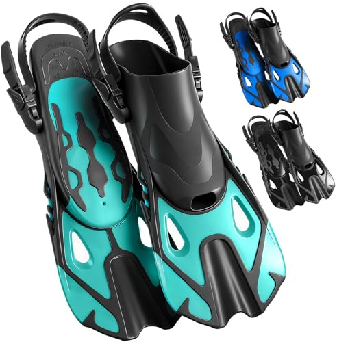 YOTAN Schnorchelflossen für Erwachsene, Verstellbare Kurzflossen mit Open-Heel, Leichte Kurze Schwimmflossen & Taucherflossen, Kompakt Flossen für Urlaub, Schnorcheln, Schwimmtraining