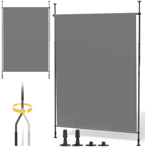 Verdego Senkrechtmarkise Außen, Klemmmarkise Senkrecht 160x250x (210-310) cm, Außenrollo mit Handkurbel, Wasserfest Sichtschutz Sonnenschutz, Vertikalmarkise ohne Bohren für Balkon Terrasse, Grau