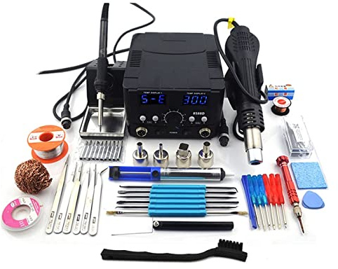 Station de soudage, 80 0W SMD Station de soudage pistolet à air chaud 2 en 1 Double affichage numérique Iron souder électrique BGA Outils réparation retravaillé(8588D TOOL SET 4)
