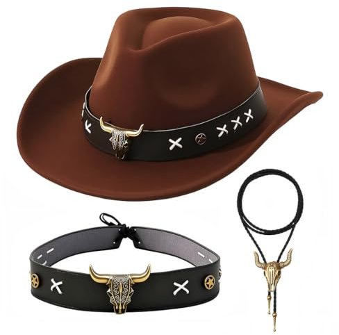 CYGMRFH Chapeau Cowboy Occidental Style Vintage Avec Décor En Cuivre Et Détails En Cuir, Idéal Pour Les Déguisements D’Halloween, Carnaval Et Cadeaux Personnalisés Pour Anniversaire Et Noël