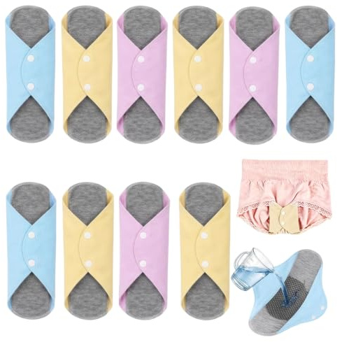 Reusable Sanitary Pads, 10 Pack Washable Liners for Women, Sustainable Feminine Hygiene, Daily Freshness Protection, Light Flow Days, Travel and Office Use, Quick Drying