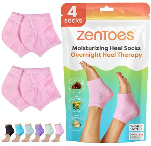ZenToes Moisturizing Socks for Cracked Heel Treatment, Vitamin E, Olive Oil and Jojoba Oil Infused Heel Socks, Spa Gifts for Women, Mothers Day Gifts (Fuzzy Pink, Regular)