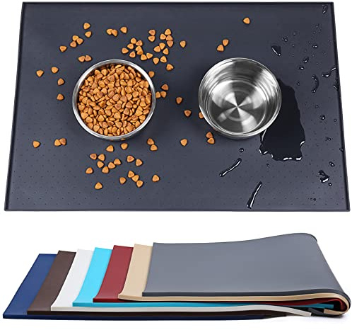 VIVAGLORY Napfunterlage Hund Grippymat Futtermatte Katzen, Napfunterlage Katzen Futtermatte Hund, Silikon & Silikonmatte, L, Schwarz