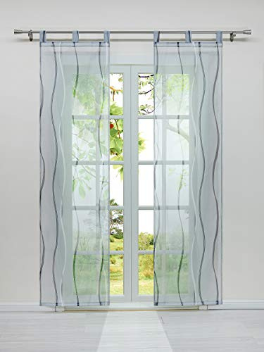 HeichkelL 2-TLG Voile Schiebegardine mit Schlaufen Flächenvorhänge mit Wellendruck Transparente Dekogardinen inkl. Schlaufen und Befestigungszubehör Grau 2X 57x145 cm