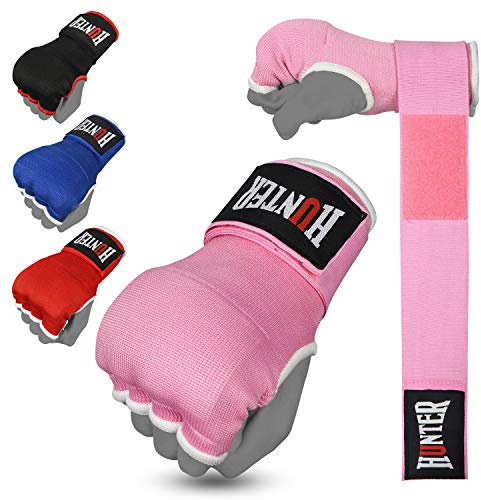 HUNTER Gel Padded Inner Gloves with Hand Wraps for Boxing (Set of 2 Gloves) (Pink, S/M)…