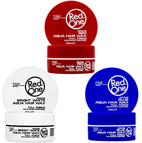 Redone Coiffure Cire Aqua Wax Rouge | Bleu | Blanc Éclatant 150ml | Contrôle Maximum | Puissance Totale | Effet Brillant | Cire pour les Cheveux Hommes et Femmes | Lot de 3