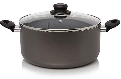 AZS Stock Pot Non Stick Large Casserole Pot - Cooking Pot Grey 24cm / 4.5 Litre stockpots with Glass Lid Heat-Resistant Handles for Easy Cookware