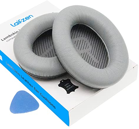 Lambskin Earpads Cushions Replacement for Bose QuietComfort QC 35 II QC35ii QC35 Headphones Sheepskin Soft Leather Ear Pads Black and Silver Color (Silver)