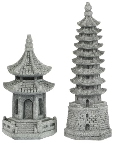 Happyyami 2pcs Mini Pagoda Statue Miniature Japanese Lantern Pagoda Figurines Miniature Fairy Garden Decoration Fish Tank Aquarium Ornament Zen Terrarium Bonsai Decor