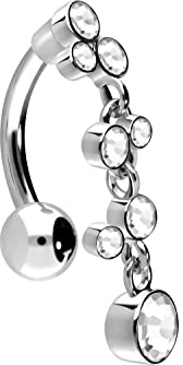 PIERCINGLINE Bauchnabelpiercing Titan mit 925er Silber Kristallanhänger Piercing Bananabell Banane Farbauswahl