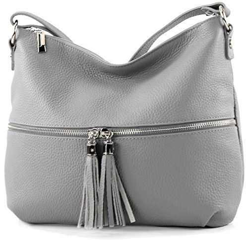 modamoda de T159 Damen Leder Schultertasche Umhängetasche, handmade in Italy