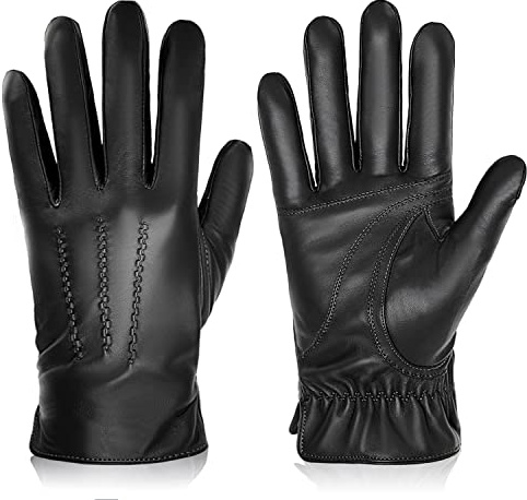 BISON DENIM Winter Genuine Sheepskin Leather Gloves for Men, Touchscreen Texting Warm Cashmere Lined Gloves for Driving (Black,Medium)