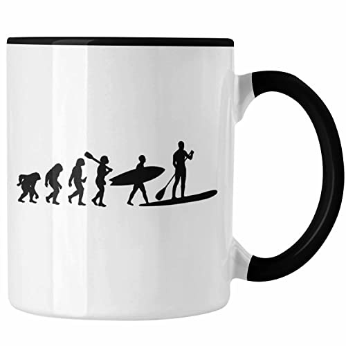 Trendation - Standup Paddling Tasse Geschenk SUP Geschenkidee Lustige Grafik Evolution (Schwarz)