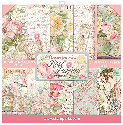 Stamperia International SBBS73 Scrapbooking Small 10 Sheets CM 20, 3x20, 3 (8 X8) -Rose Perfume, Multi Color, X20, 20.3 x20.3 cm