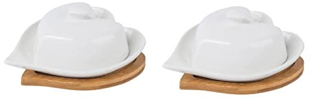 Beurrier en forme de cœur, Récipient à beurre avec couvercle en céramique Bambou et base en bois Beurrier for comptoir de cuisine, for beurre frais à tartiner