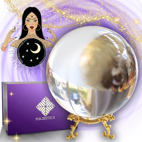 Kristallkugel Wahrsagen 10 cm mit Metallständer + Box – Ideal für Kristallomantie, Divination, Medium