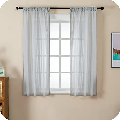 GIRASOLE HOME® Coppia Tende Filtranti Fantasia a Righe Verticali Tenda per Finestra ed Interni 2 Pannelli con Tasca e Passanti Nascosti (Grigio, 70x145cm)