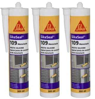 SIKA Lot de 3 Mastic Silicone Sikaseal 109 Menuiserie - Transparent - 300ml