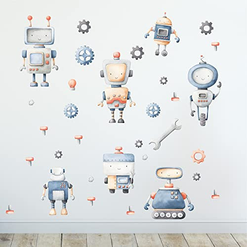 Sunnywall Wandsticker Wandtattoo Wandbild Baby Aufkleber Kinderzimmer Baby Wandaufkleber Spielzimmer (Roboter Robots)