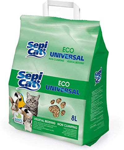 Copeaux de bois pour chat 8L - Granulés absorbants écologiques universels - Litière pour hamsters, lapins et cochons d'Inde