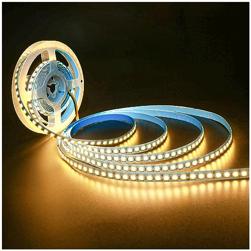 Tesfish 12V LED Streifen Licht, Warmweiß 3000K 5M LED Strip Lichtband 10000LM Super Hell SMD 5050 IP20 Gesamt 600 LEDs Band Lichtleiste für Schlafzimmer, Küche, Werbung Dekoration