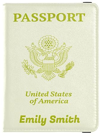 Personalisierte Reisepasshülle, Brieftasche, Kombi, individueller Name, PU-Leder, Reisepass, Impfkarten-Schutz für Damen und Herren, Reisegeschenk, Beige, Einheitsgröße